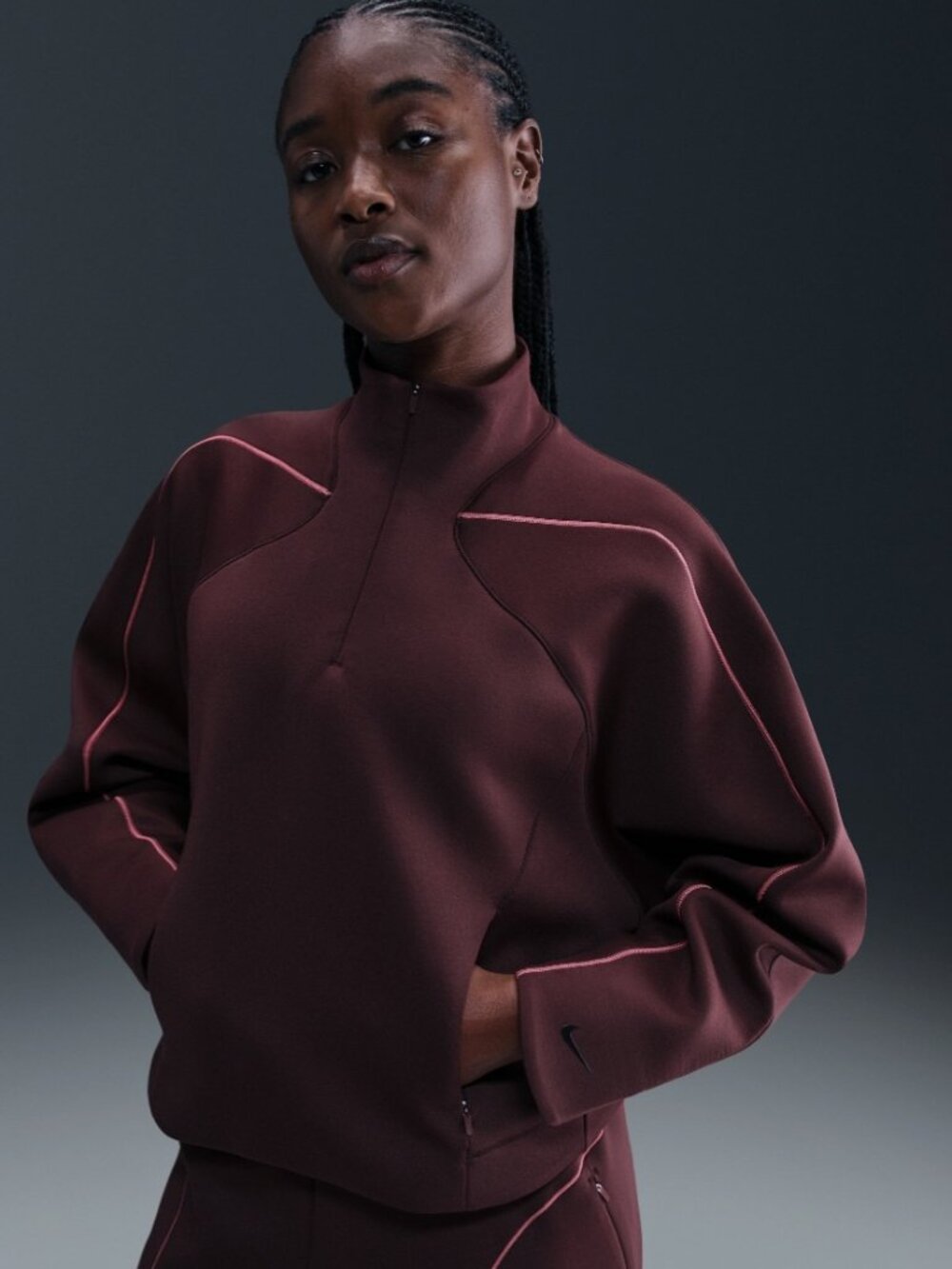 Nike Women's Universa Dri-Fit 1/4 Zip Top in Burgundy Crush size L NWT